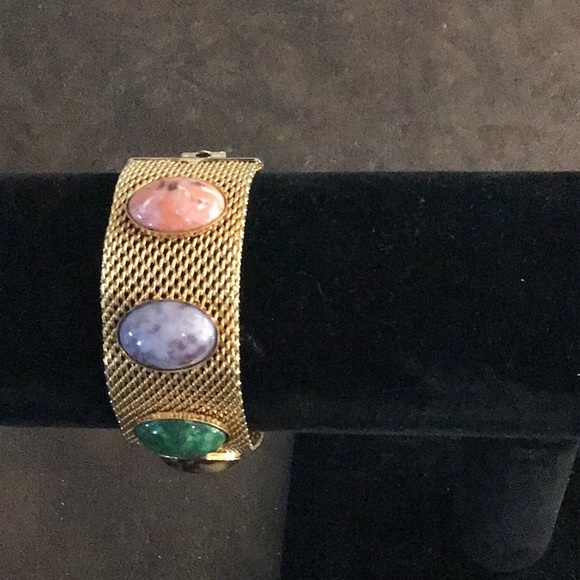 Beautiful vintage Sara Coventry gold mesh bracelet with cabochon stones. - Picture 3 of 4